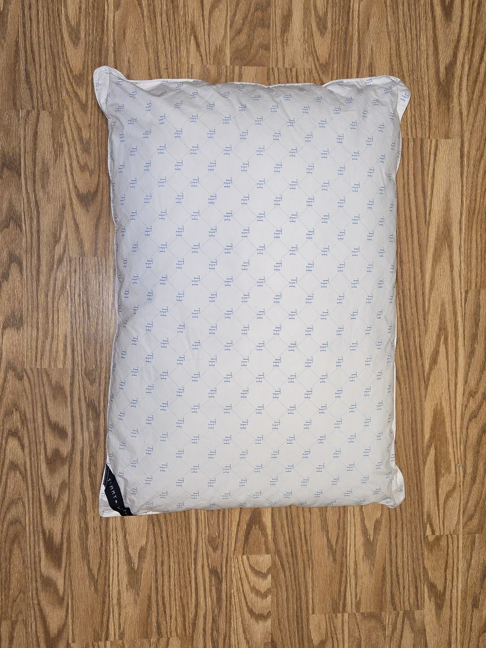 Tommy Hilfiger White Pillow with Light Blue TH Monogram and Navy Brand Tag